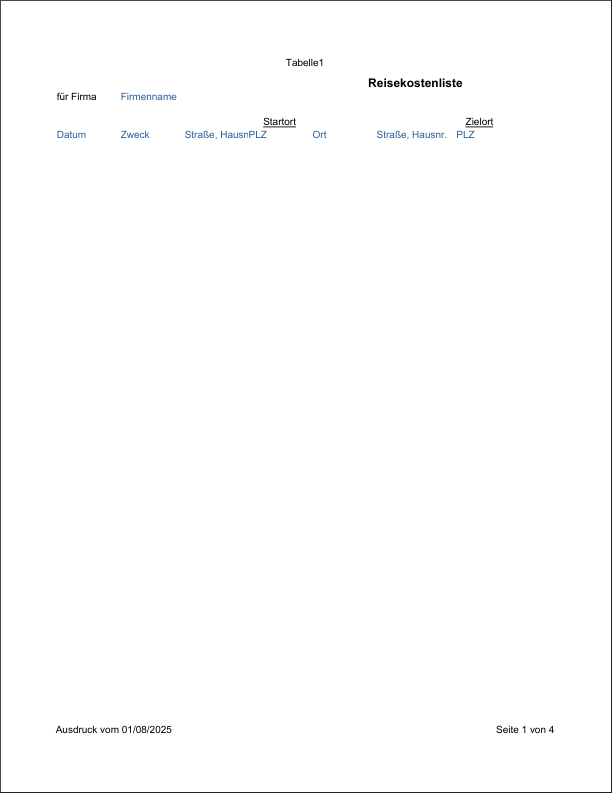 Reisekosten Liste
