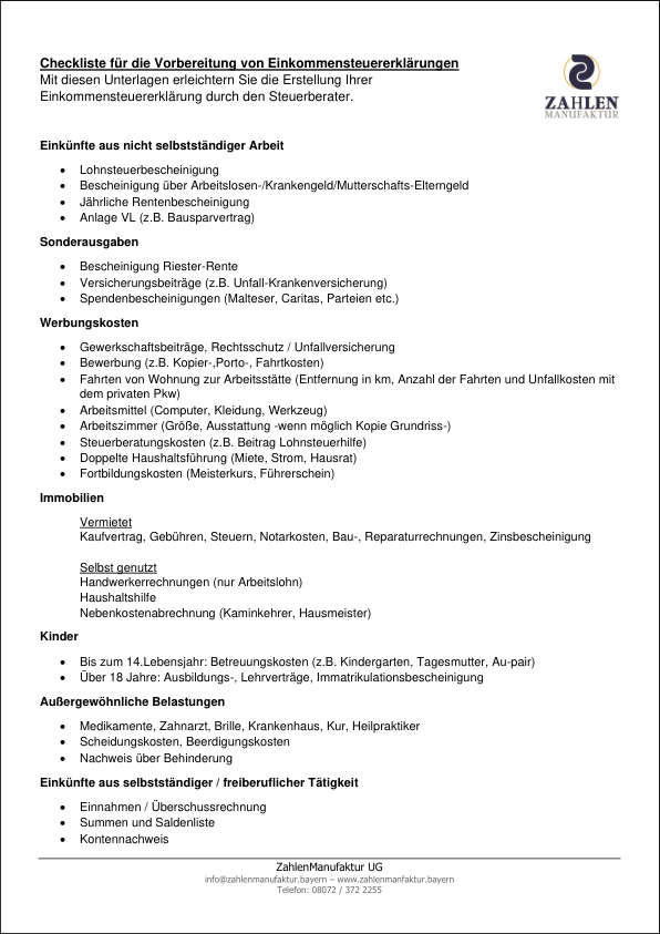 Steuer Checkliste